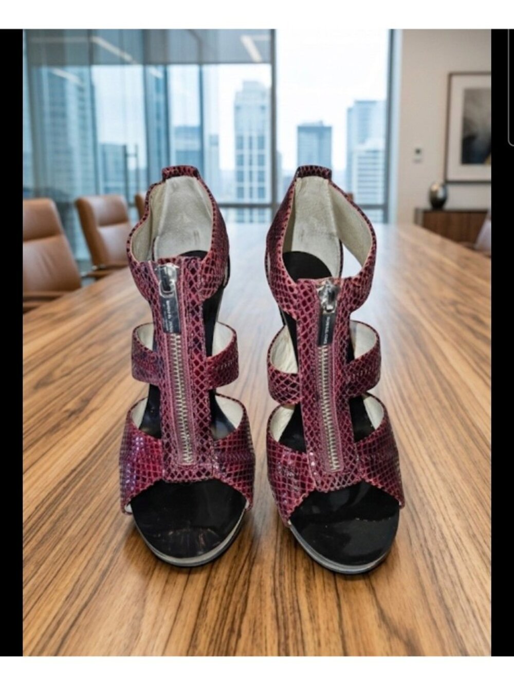 Michael Michael Kors Berkeley Leather Snakeskin Open Toe High Heels Women 8M
